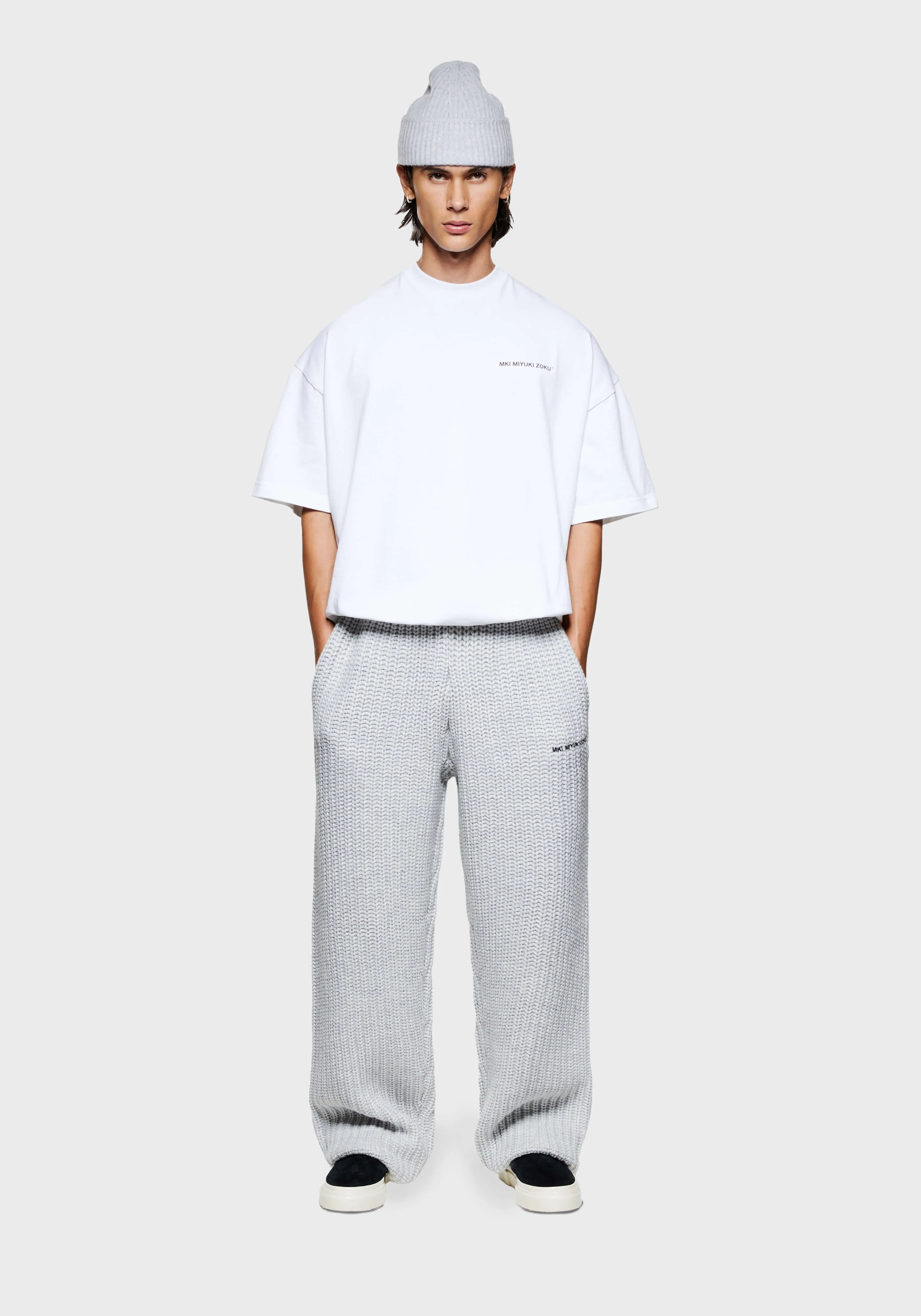 MKI MIYUKI ZOKU MKI CHUNKY RIB KNIT WIDE LEG JOGGERS- SWEATPANTS | TROUSERS