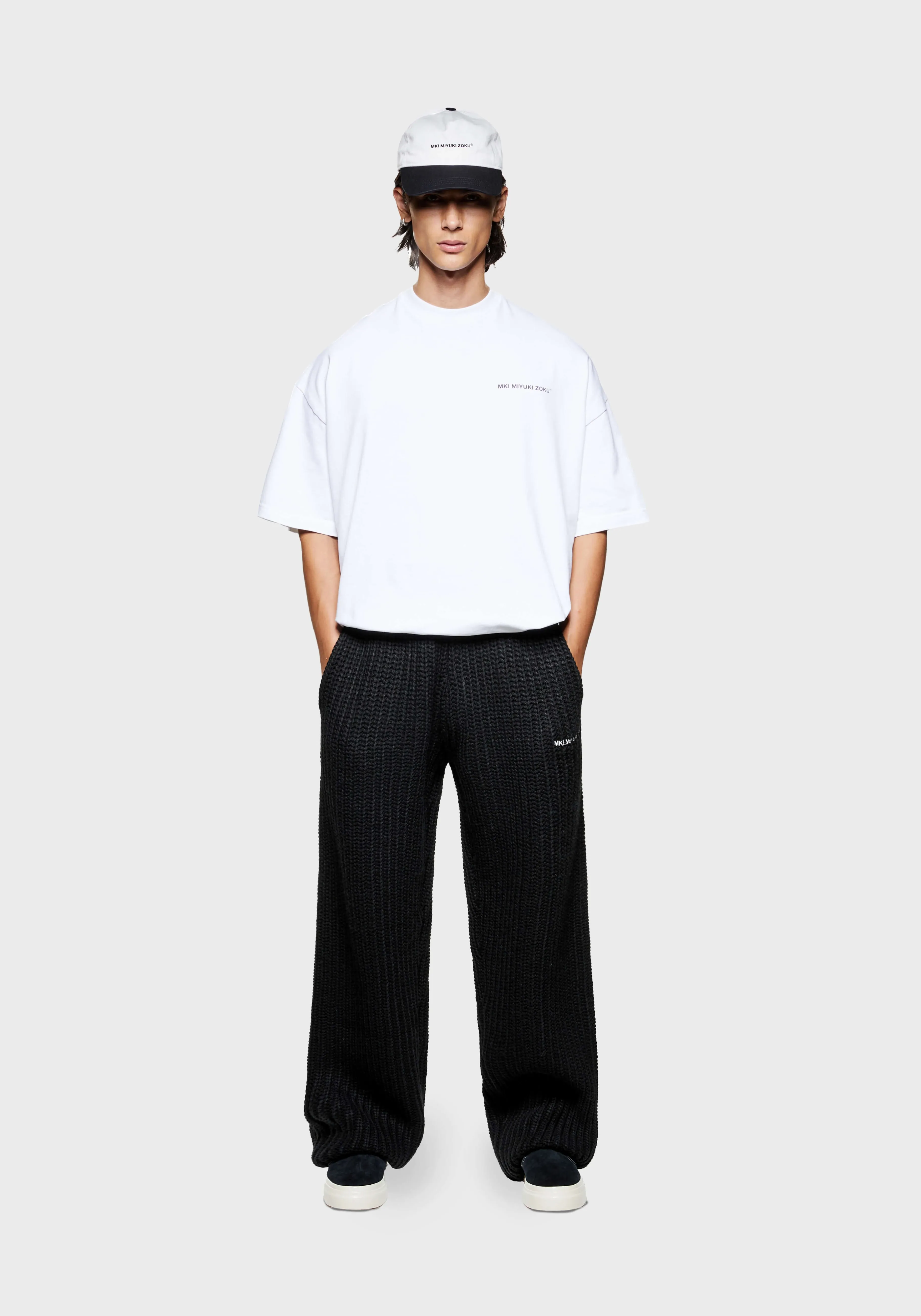 MKI MIYUKI ZOKU MKI CHUNKY RIB KNIT WIDE LEG JOGGERS- SWEATPANTS | TROUSERS