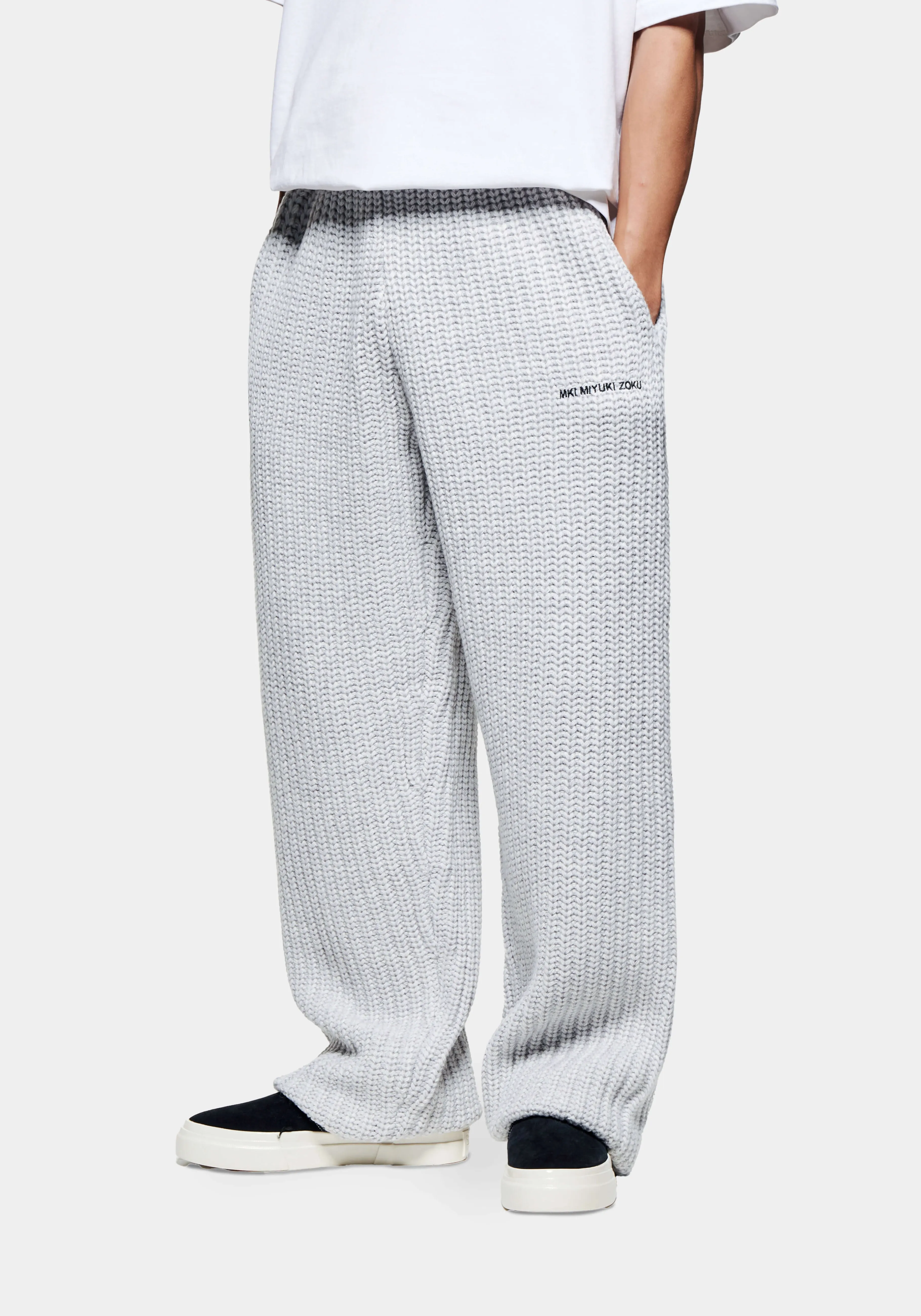 MKI MIYUKI ZOKU MKI CHUNKY RIB KNIT WIDE LEG JOGGERS- SWEATPANTS | TROUSERS